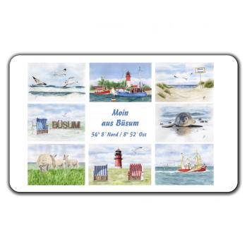 Frühstücksbrettchen Brettchen Aquarell Maritim Kunst Druck Kunstdruck Nordsee Büsum Collage Strandkorb Leuchtturm Hafen Strand Meer