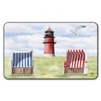 Frühstücksbrettchen Brettchen Aquarell Maritim Kunst Druck Kunstdruck Nordsee Büsum Leuchtturm Strandkorb Strand Meer
