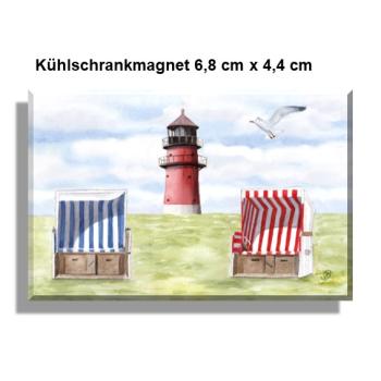 Kühlschrankmagnet Aquarell Maritim Kunst Druck Kunstdruck Nordsee Büsum Leuchtturm Strandkorb Strand Meer