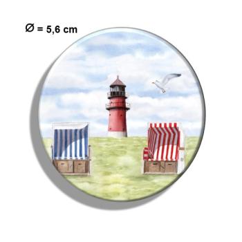 Kühlschrankmagnet m. Flaschenöffner Aquarell Maritim Kunst Druck Kunstdruck Nordsee Büsum Leuchtturm Strandkorb Strand Meer