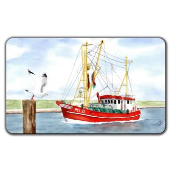 Breakfast board   Watercolor Maritime Art Print Denmark North Sea Baltic Sea Fishing boat  fisherboat cutter Seagulls