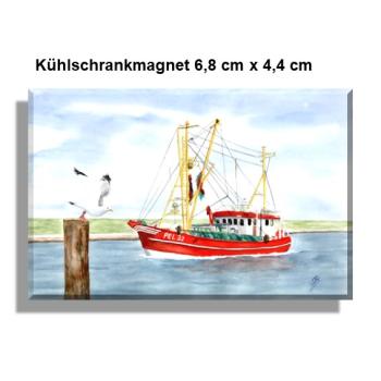 Fridge magnet  Watercolor Maritime Art Print Denmark North Sea Baltic Sea Fishing boat  fisherboat cutter Seagulls