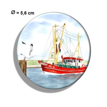 Fridge magnet with bottle opener Watercolor Maritime Art Print Denmark North Sea Baltic Sea Fishing boat  fisherboat cutter Seagulls