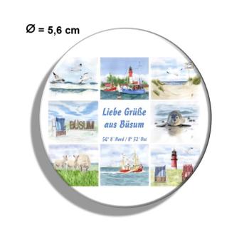 Kühlschrankmagnet m. Flaschenöffner Aquarell Maritim Kunst Druck Kunstdruck Nordsee Büsum Collage Strandkorb Leuchtturm Hafen Strand Meer