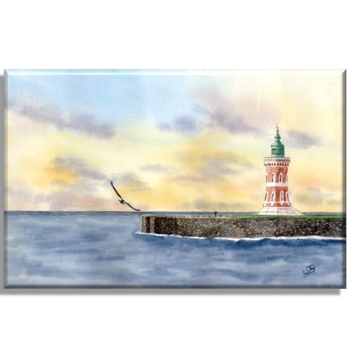 Leinwand 30 x 20 cm Keilrahmen Canvas-Leinen  Aquarell Kunst Druck Kunstdruck Bremerhaven Leuchtturm Pingelturm - BHV1