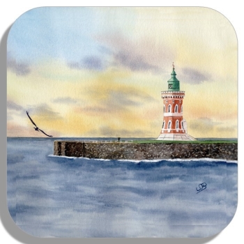 Untersetzer Glasuntersetzer 9,5 x 9,5 cm  Aquarell Kunst Druck Kunstdruck Bremerhaven Leuchtturm Pingelturm - BHV1