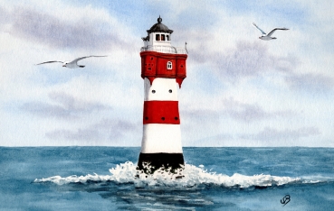 Folienmagnet Aquarell Kunst Druck Kunstdruck Bremerhaven Leuchtturm Roter Sand - BHV2