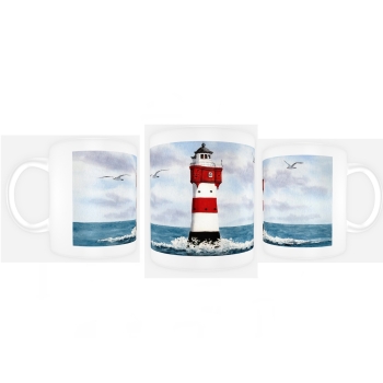 Tasse Becher Kaffeebecher  Aquarell Kunst Druck Kunstdruck Bremerhaven Leuchtturm Roter Sand - BHV2