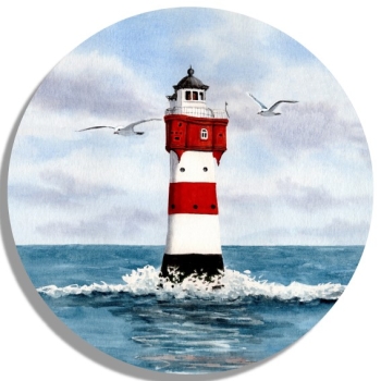 Untersetzer Glasuntersetzer rund 9,5 cm  Aquarell Kunst Druck Kunstdruck Bremerhaven Leuchtturm Roter Sand - BHV2