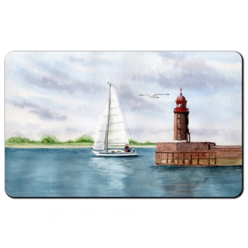 Frühstücksbrettchen Brettchen Aquarell Kunst Druck Kunstdruck Bremerhaven Leuchtturm Nordmole Mole - BHV3
