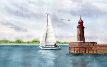 Folienmagnet Aquarell Kunst Druck Kunstdruck Bremerhaven Leuchtturm Nordmole Mole - BHV3