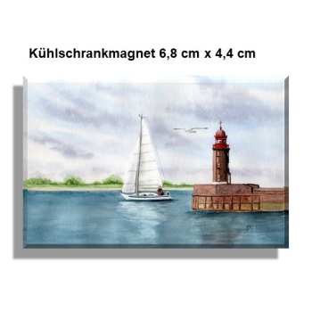Kühlschrankmagnet  Aquarell Kunst Druck Kunstdruck Bremerhaven Leuchtturm Nordmole Mole - BHV3