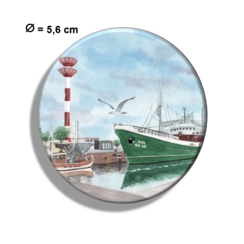 Kühlschrankmagnet m. Flaschenöffner Aquarell Kunst Druck Kunstdruck Bremerhaven Fischereihafen Museumsschiff FMS GERA - BHV4