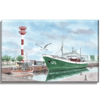 Leinwand 30 x 20 cm Keilrahmen Canvas-Leinen  Aquarell Kunst Druck Kunstdruck Bremerhaven Fischereihafen Museumsschiff FMS GERA - BHV4