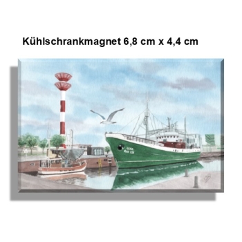Kühlschrankmagnet  Aquarell Kunst Druck Kunstdruck Bremerhaven Fischereihafen Museumsschiff FMS GERA - BHV4