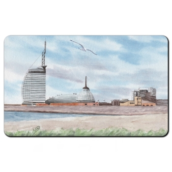 Frühstücksbrettchen Brettchen Aquarell Kunst Druck Bremerhaven Strandansicht Atlantic Hotel und Klimahaus - BHV5