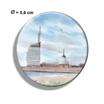 Kühlschrankmagnet m. Flaschenöffner Aquarell Kunst Druck Kunstdruck Bremerhaven Strandansicht Atlantic Hotel und Klimahaus - BHV5