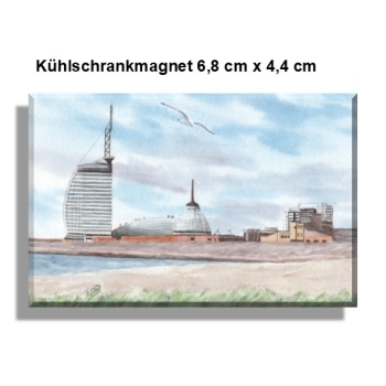 Kühlschrankmagnet  Aquarell Kunst Druck Kunstdruck Bremerhaven Strandansicht Atlantic Hotel und Klimahaus - BHV5