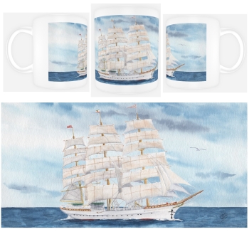 Tasse Becher Kaffeebecher  Aquarell Kunst Druck Kunstdruck Bremerhaven Schulschiff Segelschiff Deutschland - BHV6