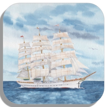 Untersetzer Glasuntersetzer 9,5 x 9,5 cm  Aquarell Kunst Druck Kunstdruck Bremerhaven Schulschiff Segelschiff Deutschland - BHV6