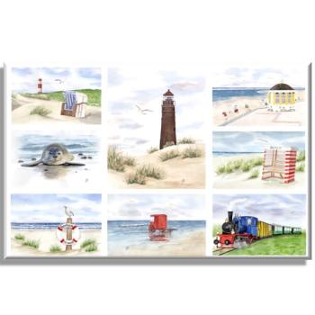 Stretcher frame canvas 30 x 20 cm linen  Watercolor Maritime Art Print North Sea Island Borkum Beach Chair Lighthouse Ocean Dunes