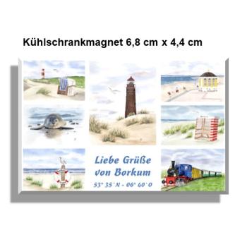 Fridge magnet Watercolor Maritime Art Print North Sea Island Borkum Beach Chair Lighthouse Ocean Dunes