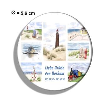 Fridge magnet with bottle opener Watercolor Maritime Art Print North Sea Island Borkum Beach Chair Lighthouse Ocean Dunes