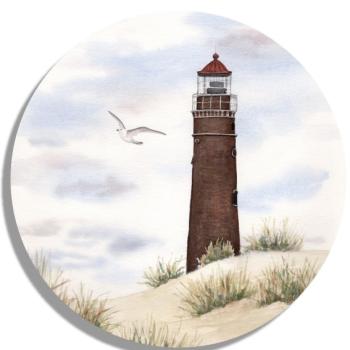 Untersetzer Glasuntersetzer rund 9,5 cm Aquarell Maritim Kunst Druck Kunstdruck Nordsee Insel Borkum Neuer Leuchtturm Strand Meer Dünen