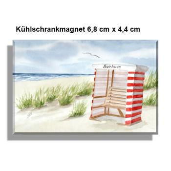 Kühlschrankmagnet Aquarell Maritim Kunst Druck Kunstdruck Nordsee Insel Borkum Strandzelt Zelt Strandkorb Strand Meer Dünen