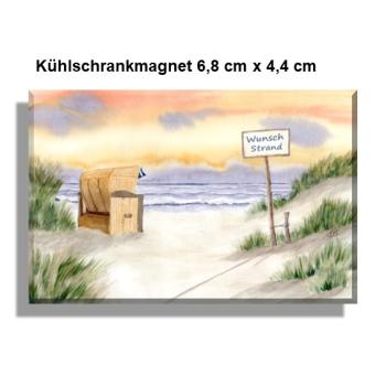 Kühlschrankmagnet  Aquarell Kunst Druck Kunstdruck Strandkorb Sonnenuntergang Dänemark Nordsee Ostsee Meer Möwe Strand Wunschname