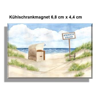 Kühlschrankmagnet  Aquarell Kunst Druck Kunstdruck Dänemark Strandkorb Nordsee Ostsee Meer Möwe Strand  Wunschname