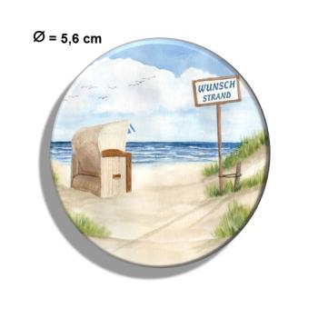 Kühlschrankmagnet m. Flaschenöffner  Aquarell Kunst Druck Kunstdruck Dänemark Strandkorb Nordsee Ostsee Meer Möwe Strand  Wunschname