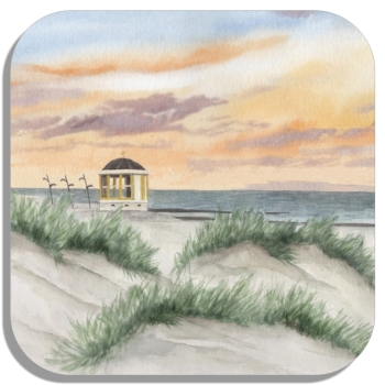 Untersetzer Glasuntersetzer 9,5 x 9,5 cm Pavillon Borkum - Sonnenuntergang - Düne - BO15