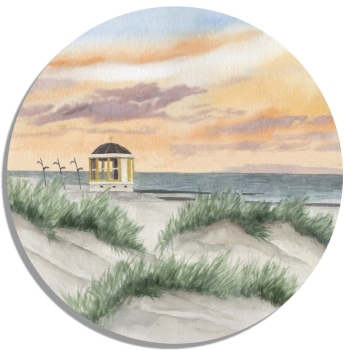 Untersetzer Glasuntersetzer rund 9,5 cm Pavillon Borkum - Sonnenuntergang - Düne - BO15