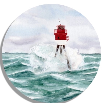 Untersetzer Glasuntersetzer rund 9,5 cm Aquarell Maritim Kunst Druck Kunstdruck Nordsee Insel Borkum18 Fischerbalje Bake Leuchtfeuer