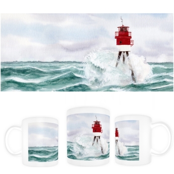 Tasse Becher Kaffeebecher Aquarell Maritim Kunst Druck Kunstdruck Nordsee Insel Borkum18 Fischerbalje Bake Leuchtfeuer