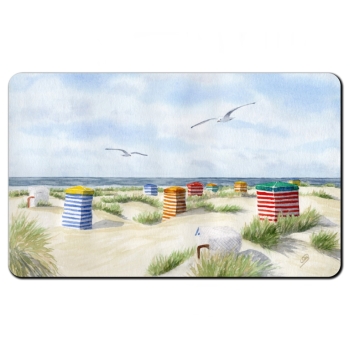 Frühstücksbrettchen Brettchen Aquarell Maritim Kunst Druck Kunstdruck Nordsee Insel Borkum Strandzelt Zelt Strandkorb Strand Meer Dünen