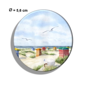 Kühlschrankmagnet m. Flaschenöffner Aquarell Maritim Kunst Druck Kunstdruck Nordsee Insel Borkum Strandzelt Zelt Strandkorb Strand Meer Dünen