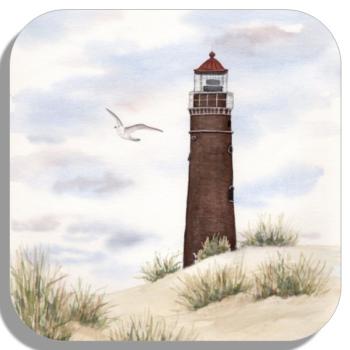 Untersetzer Glasuntersetzer 9,5 x 9,5 cm Aquarell Maritim Kunst Druck Kunstdruck Nordsee Insel Borkum Neuer Leuchtturm Strand Meer Dünen
