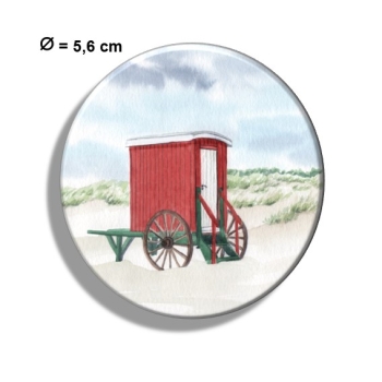 Kühlschrankmagnet m. Flaschenöffner Aquarell Maritim Kunst Druck Kunstdruck Nordsee Insel Borkum elektrischer Leuchtturm und rote Badekarre am Strand - BO20
