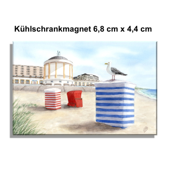 Kühlschrankmagnet Aquarell Maritim Kunst Druck Kunstdruck Nordsee Pavillon Musikpavillon Insel Borkum Meer Strand