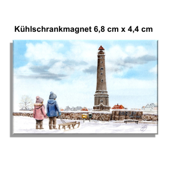 Kühlschrankmagnet Aquarell Maritim Kunst Druck Kunstdruck Nordsee Insel Borkum Neuer Leuchtturm Strand Meer Dünen