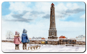 Preview: Frühstücksbrettchen Brettchen Neuer Leuchtturm Borkum Winter- BO22