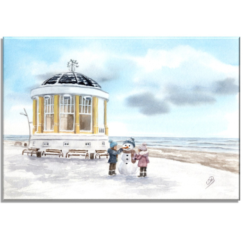 Leinwand 30 x 20 cm Keilrahmen Canvas-Leinen Aquarell Maritim Kunst Druck Kunstdruck Nordsee Pavillon Musikpavillon Insel Borkum Meer Strand