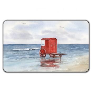 Frühstücksbrettchen Brettchen Aquarell Maritim Kunst Druck Kunstdruck Nordsee Insel Borkum Badekarren rot Strand Meer Dünen