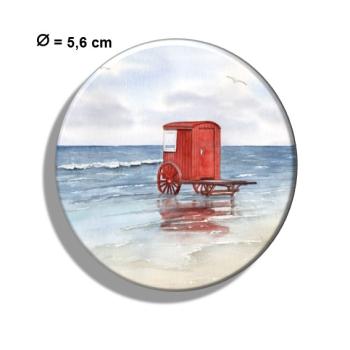 Kühlschrankmagnet m. Flaschenöffner Aquarell Maritim Kunst Druck Kunstdruck Nordsee Insel Borkum Badekarren rot Strand Meer Dünen