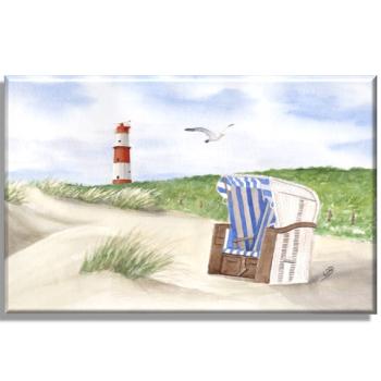 Leinwand 30 x 20 cm Keilrahmen Canvas-Leinen Aquarell Maritim Kunst Druck Kunstdruck Nordsee Strandkorb Leuchtturm Insel Borkum Meer Strand Dünen