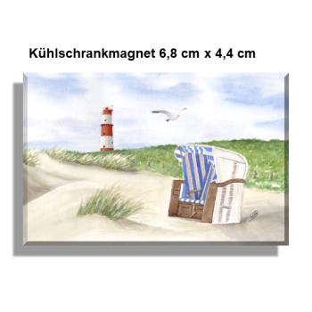 Kühlschrankmagnet  Aquarell Maritim Kunst Druck Kunstdruck Nordsee Strandkorb Leuchtturm Insel Borkum Meer Strand Dünen