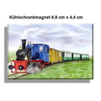 Kühlschrankmagnet Aquarell Maritim Kunst Druck Kunstdruck Nordsee Kleinbahn Inselbahn Bahn Zug Insel Borkum