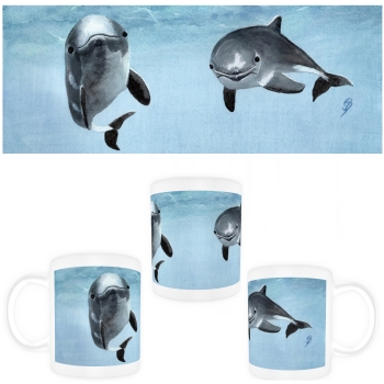 Tasse Becher Kaffeebecher Aquarell Maritim Kunst Druck Kunstdruck Dänemark Nordsee Ostsee Wal Pottwal Schweinswale Schweinswal